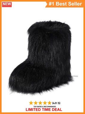 Faux Fur Mid Calf Snow Boots Round Toe Flat Heel Winter Shoes for Women